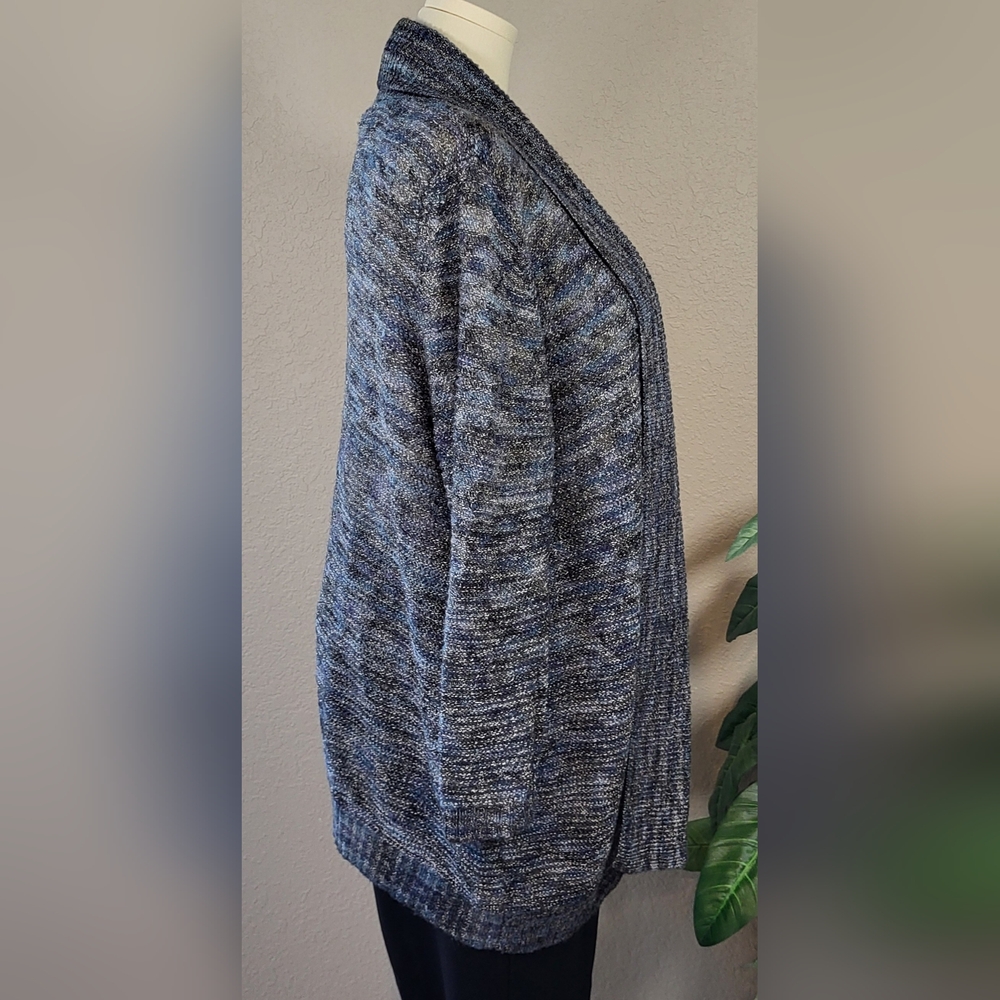 LIZ & ME Black and Blue Open Front Cardigan - Plus Size 1X or Size 18/20W - Picture 2 of 10